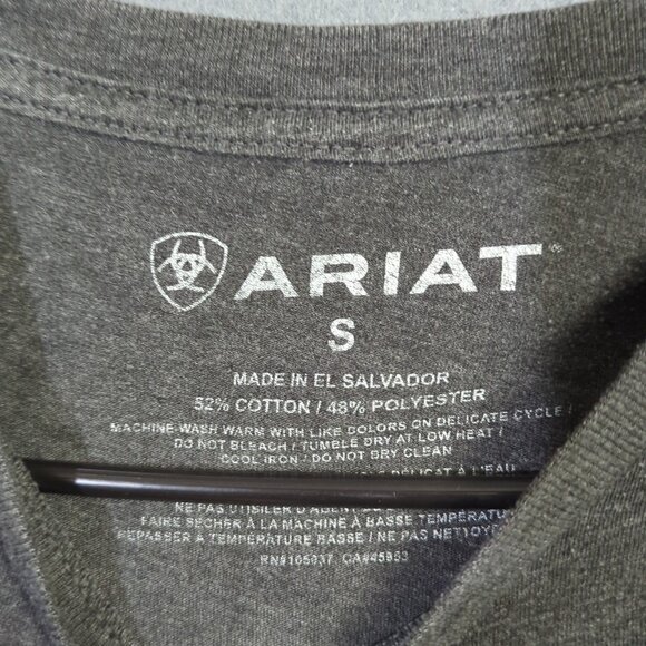 Ariat Shirt Men's S Gray American Flag Logo Short Sleeve Crewneck Patriotic Tee - Picture 4 of 11